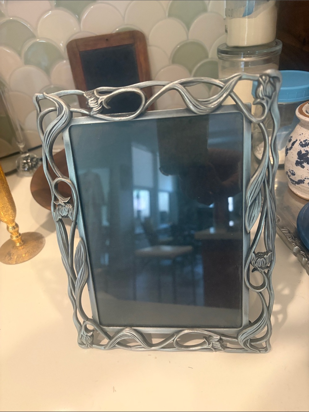 Ornate Silver Floral Metal Picture Frame - Decorative Wall Art